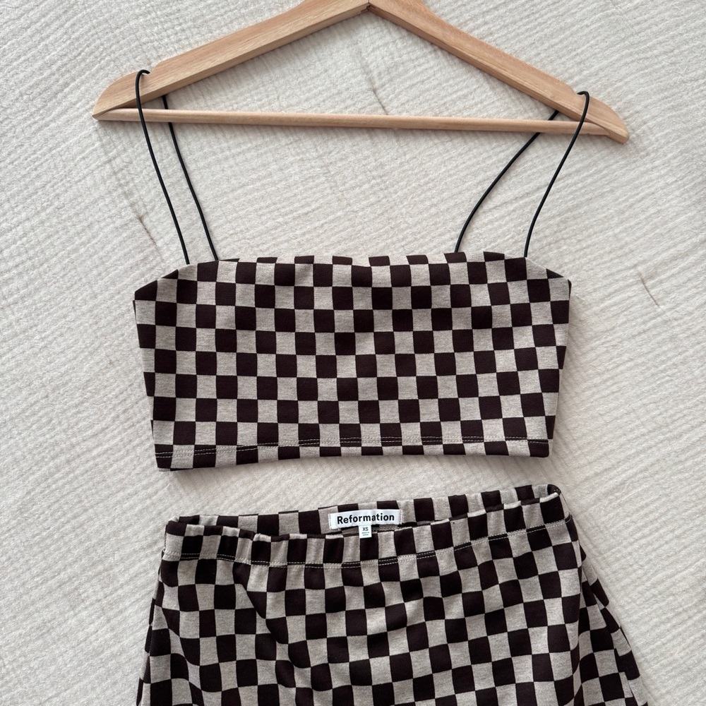 Reformation Callista Knit Two Piece Brown Checkered